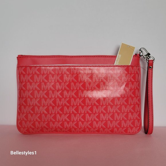MICHAEL KORS Signature Logo Jet Set Large Top Zip Pouch/Wristlet- Geranium ⭐ - Picture 7 of 16